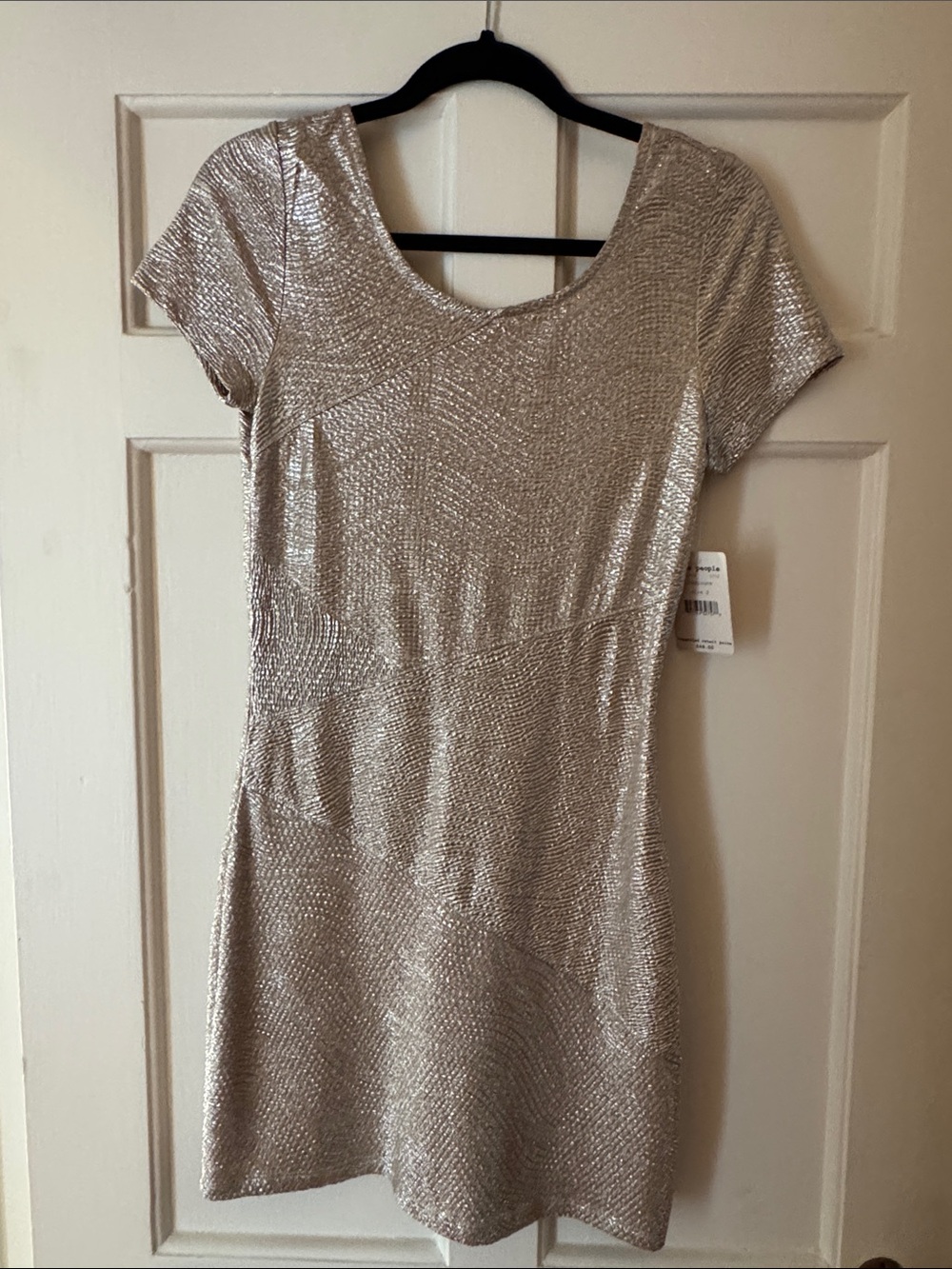 Free People Metallic Silver Short Sleeve Mini Dress